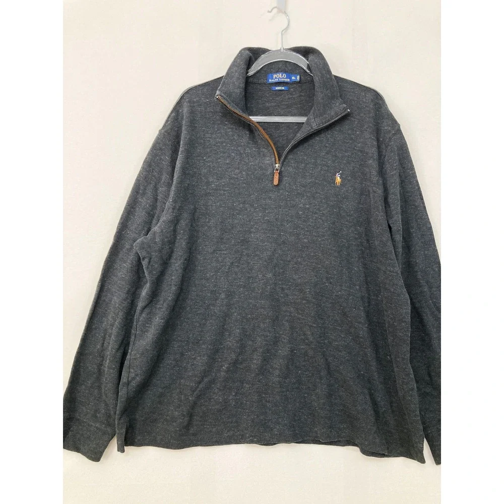 Polo Ralph Lauren Estate Rib Pullover XL‎ Gray Quarter Zip Cotton Knit Preppy